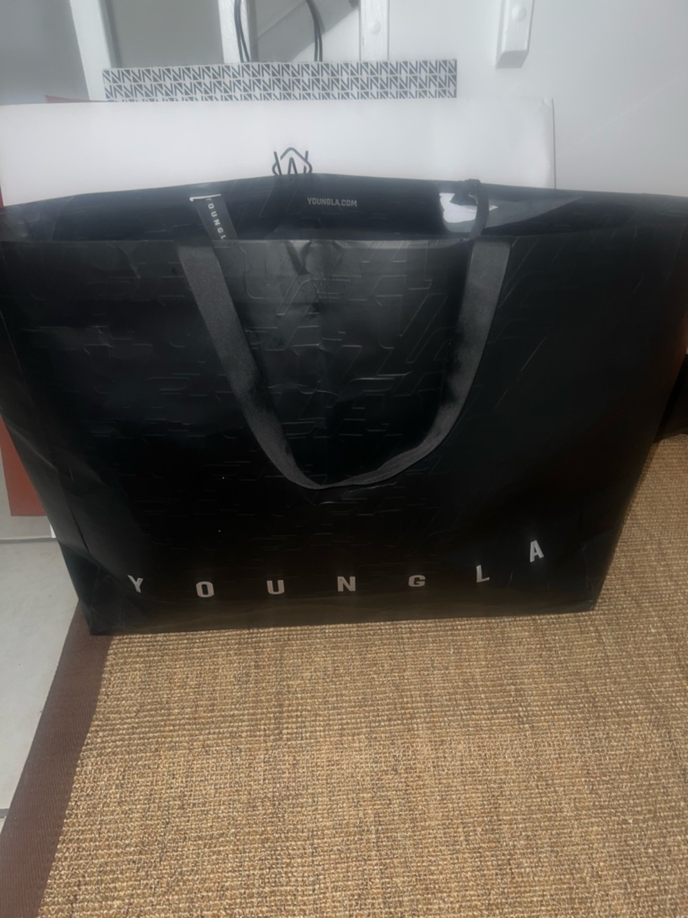 YoungLA Black Embossed Logo Tote Bag